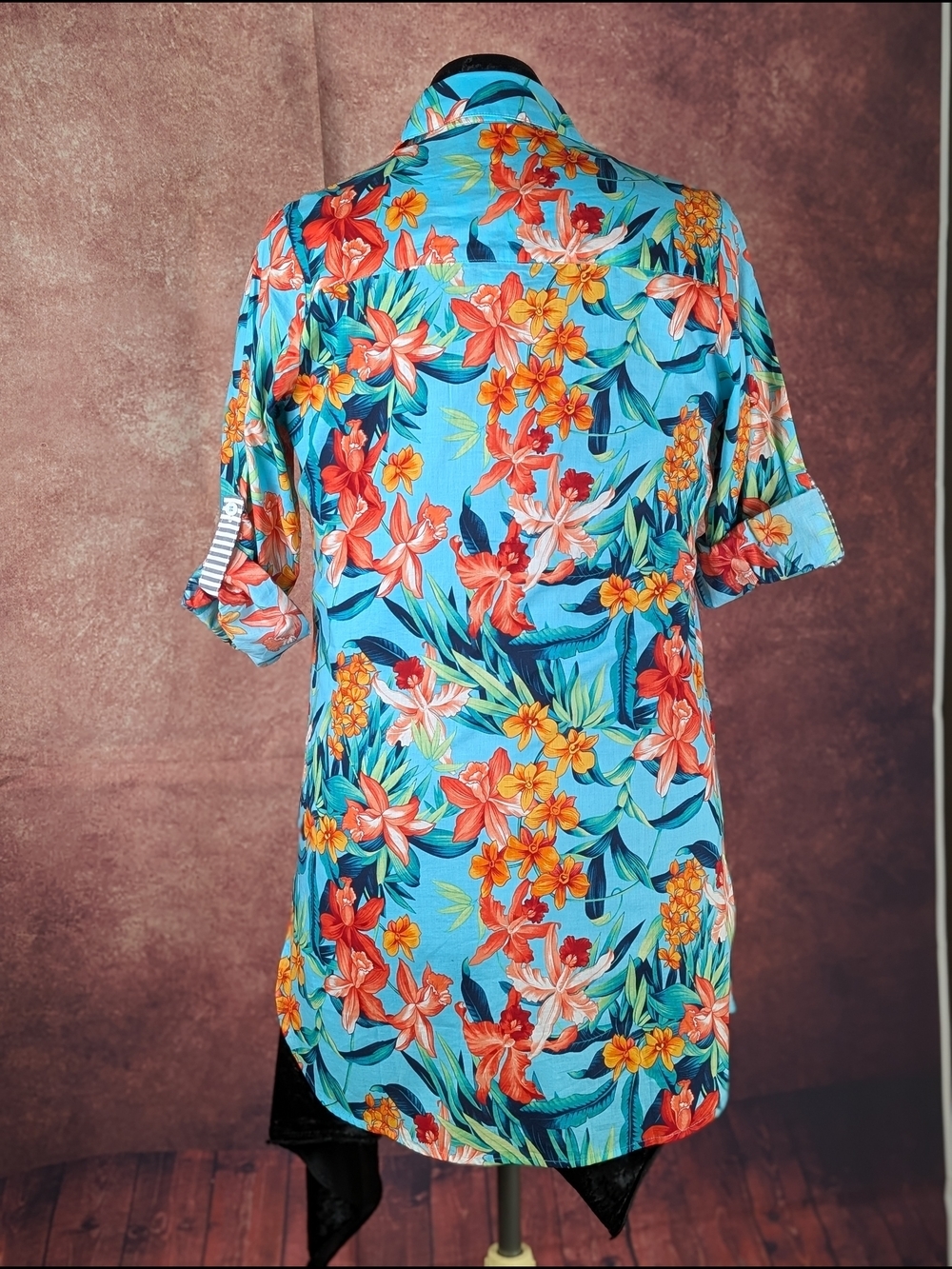 NWT Tommy Bahama Floriana Boyfriend Shirt XS Turquoise Tropical Floral Cotton - Picture 4 of 11